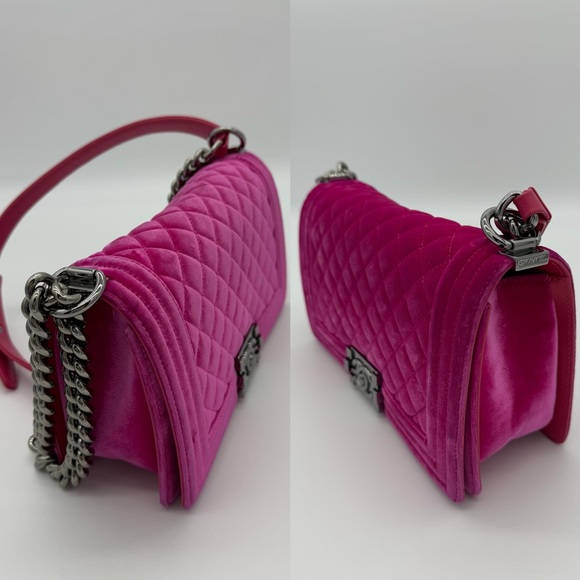 Authentic Chanel Hot pink velvet le boy medium flap - Picture 7 of 16